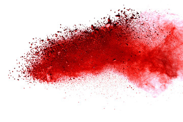 Red dust particle splash isolated on white background.