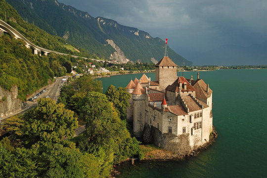 Aerial Chateau De Chillon, Switzerland