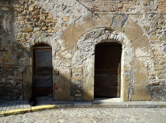 Naklejka premium Detail of doors in an old house in the village of Biescas. Aragon. Spain. 