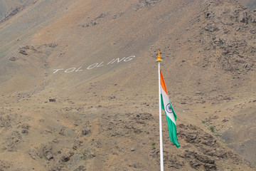 Indian national flag is waving in the bottom of mount Tololing, remembering kargil war of 1999 when...