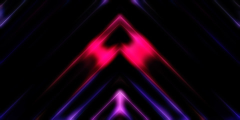 Abstract shining geometric lights background. Fractal symmetric graphic illustration. Intersecting glowing and shimmering bars.