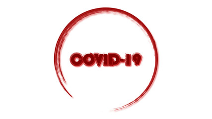 Coronavirus disease COVID-19 red text with circular red frame on white background