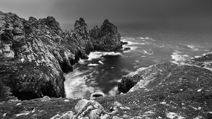 Fog at pointe de Pen-Hir on Cap de Crozon, Finistère, Bretagne / Brittany. Beautiful rough...