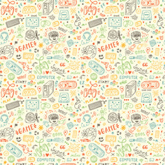 Gadget icons Vector Seamless pattern. Hand Drawn Doodle Computer Game items. Video Games Background
