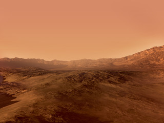 Fototapeta na wymiar Mars landscape with a red rocky terrain