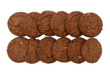 Chocolate cookies on a white background.