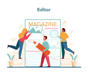 Magazine editor concept. Journalist and designer working