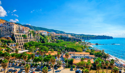 Fototapeta na wymiar High view of Tropea town and Tyrrhenian Sea beach,Tropea, Calabria, Italy.