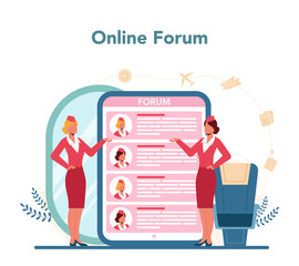 Stewardess online service or platform. Beautiful female flight