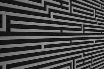 Geometrical shapes background. Black and white minimalist tech wall. Abstract 3D backdrop.