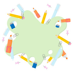 Banner with the image of stationery. Place for advertising. Pencil vector