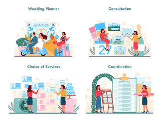 Wedding planner concept set. Professional organizer planning