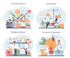 Financial analyst or consultant set. Business character making