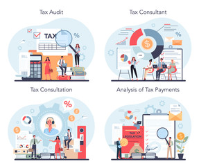 Obraz premium Tax consultant concept set. Idea of accounting and payment.
