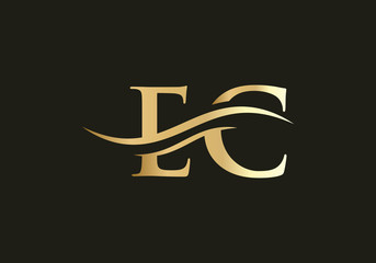 Premium Vector EC Logo. Beautiful Logotype for luxury branding. Elegant and stylish design for your company in gold color. - obrazy, fototapety, plakaty