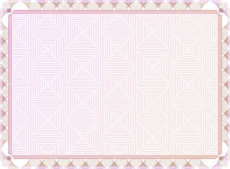 Official pink guilloche border for certificate. Vector illustration. Gradient frame.