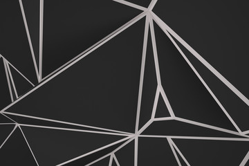 Black and white polygonal shapes background. Low poly triangles mosaic. Crystals 3D backdrop.