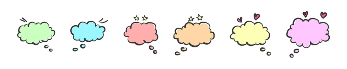 Speech bubbles. Colored speech bubbles with hearts and stars. Vector illustration