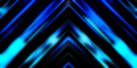 Abstract shining geometric lights background. Fractal symmetric graphic illustration. Intersecting glowing and shimmering bars.