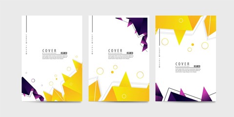 Covers with minimal design. Purple and yellow geometric backgrounds for your design. Applicable for Banners, Placards, Posters, Flyers etc. Eps10 vector