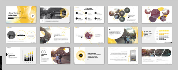 Geometric Yellow Presentation Element Templates. Vector infographics. For use in Presentation, Flyer and Leaflet, SEO, Marketing, Webinar Landing Page Template, Website Design, Banner. - obrazy, fototapety, plakaty