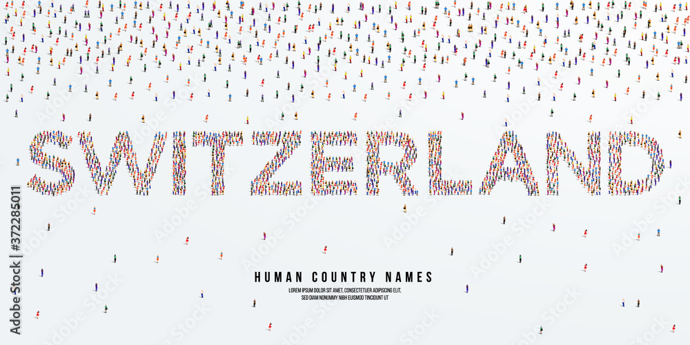 Wall mural Human country name Switzerland. large group of people form to create country name Switzerland. vector illustration. - Wall murals