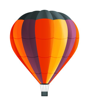 Colorful Hot air balloon isolated on white background vector illustration. Aircraft used to fly gas. Ballon consists of gas burner, a shell and a basket for carrying passengers, Romantic flight travel