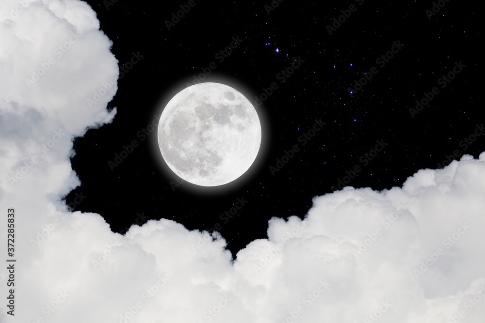 Wall mural full moon with starry and clouds background. romantic night.
