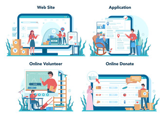 Social volunteer online service or platform set. Charity community support