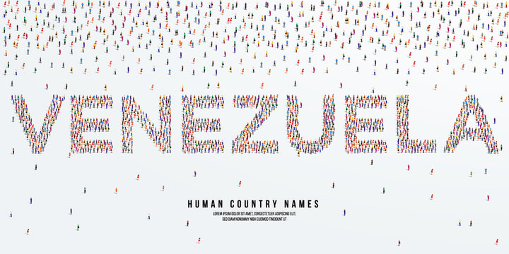 Human country name Venezuela. large group of people form to create country name Venezuela. vector illustration.