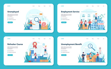 Obraz na płótnie Canvas Unemployed web banner or landing page set. Searching for work