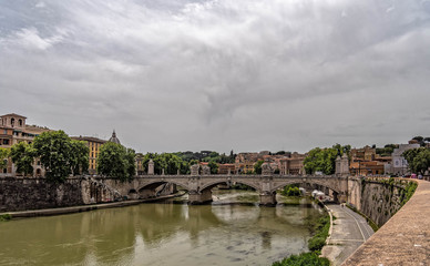 Rome Italy, Vittorio Emanuele II bridge on Tiber river and Trastevere old neighborhood