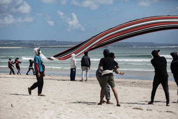 Bali, Indonesia august-17 th 2020. independence day. social events on the beach in kuta. kite...
