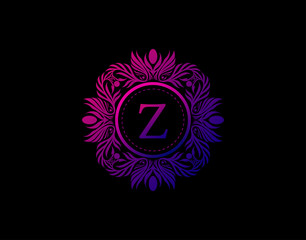 Luxury Badge Z Letter Logo. Luxury calligraphic vintage emblem with beautiful classy floral ornament. Vintage Heraldic Frame design Vector illustration.