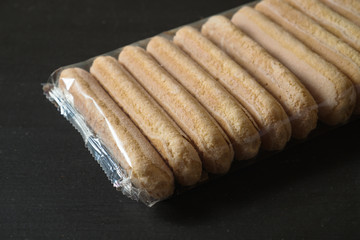 Ladies finger cookies in a package, savoiardi.