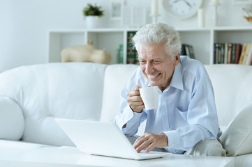 Fototapeta premium Portrait of senior man using laptop at home