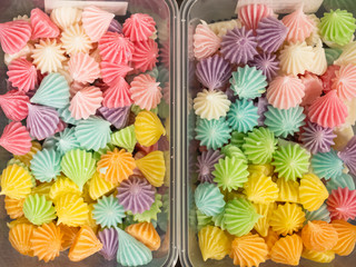 Closeup shot of colorful traditional candy "Alua", made in varies color, put randomly in the box