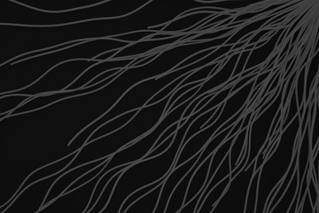 Minimalist organic abstract background. Natural black and white cyberpunk structure. Three-dimensional render visualization of microscopic shapes.