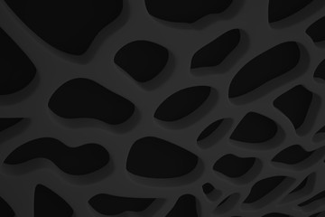 Minimalist organic abstract background. Natural black and white cyberpunk structure. Three-dimensional render visualization of microscopic shapes.