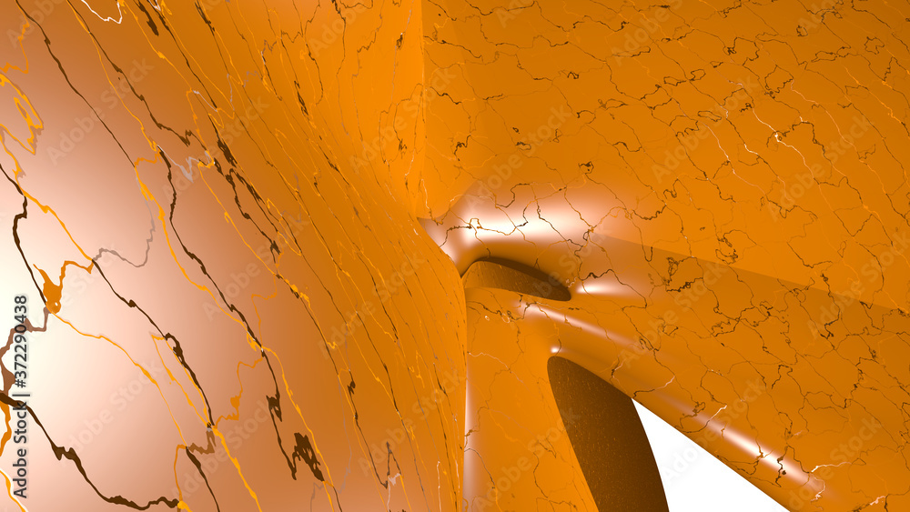 Poster chaotic 3d abstract background of curved geometrical patterns of orange red color with lighting and 
