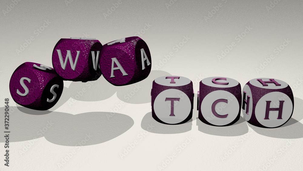 Poster swatch text by dancing dice letters, 3d illustration for pattern and background