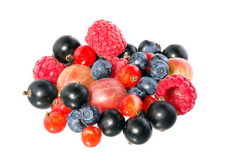 Fresh berries isolated on white background. Mixed, assorted berries.