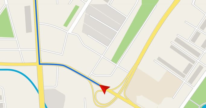 GPS Tracking. GPS navigation concept. Arrow moving forward on a map. Seamless loop.GPS navigator. Navigation map. Moving red marker on city map. Looped animation. 4K,HD,SD resolution.