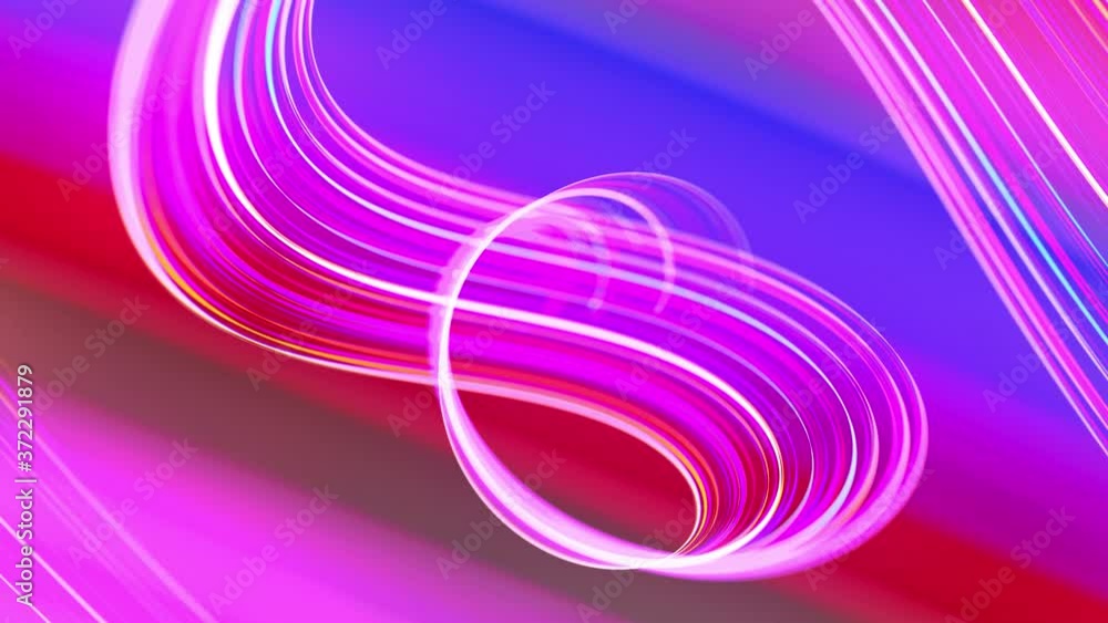 Poster motion graphics, sci-fi bg. stream of multicolor neon lines form spiral shape, curls and pattern. ab