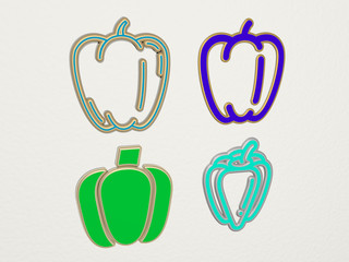 paprika 4 icons set, 3D illustration for background and food