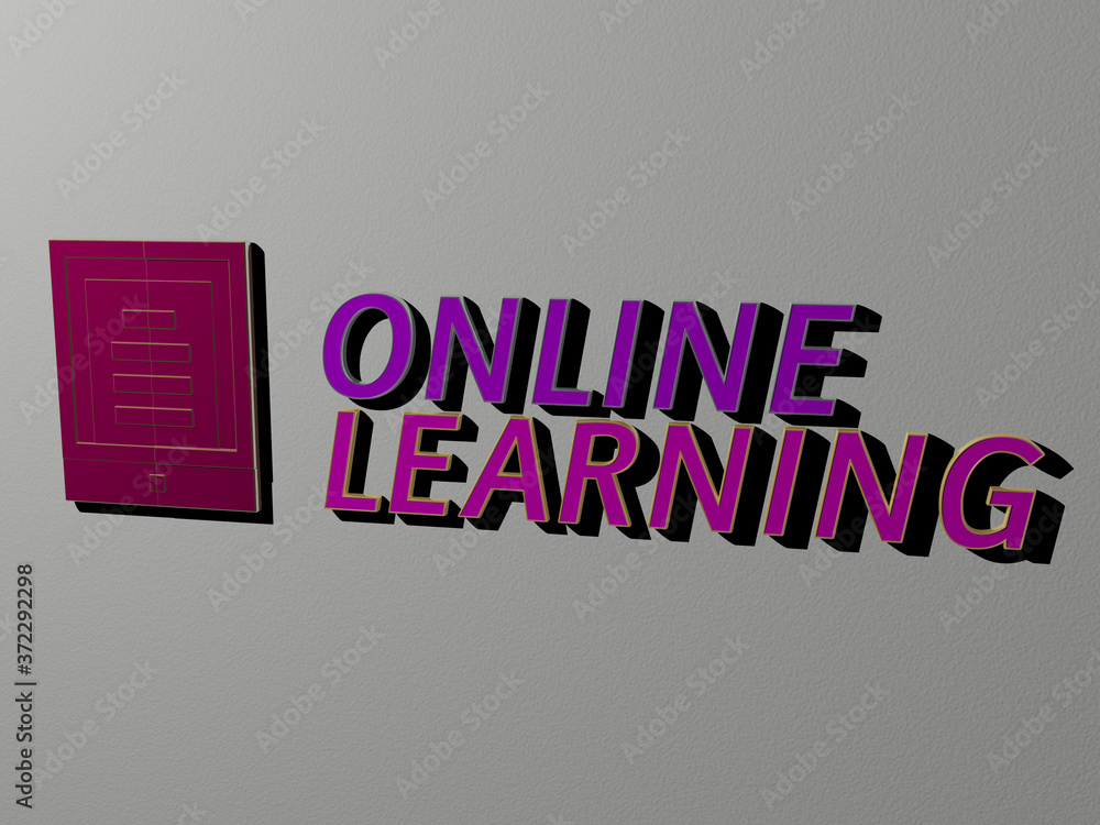 Fototapete 3d illustration of online learning graphics and text made by metallic dice letters for the related m