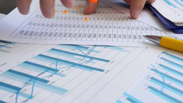 The auditor checks the financial statements and highlights the data with a marker.
