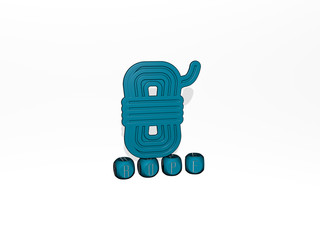 rope 3D icon over cubic letters, 3D illustration for background and white