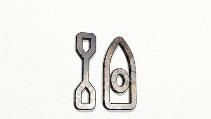 canoe single 3D icon on the wall, 3D illustration for boat and lake