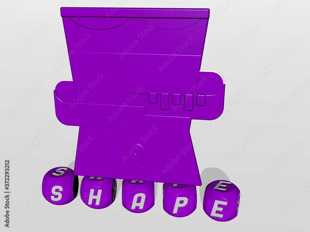 Poster shape cubic letters with 3d icon on the top, 3d illustration for background and abstract
